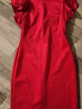Tommy Hilfiger Red Ruffle Sleeve Midi Dress